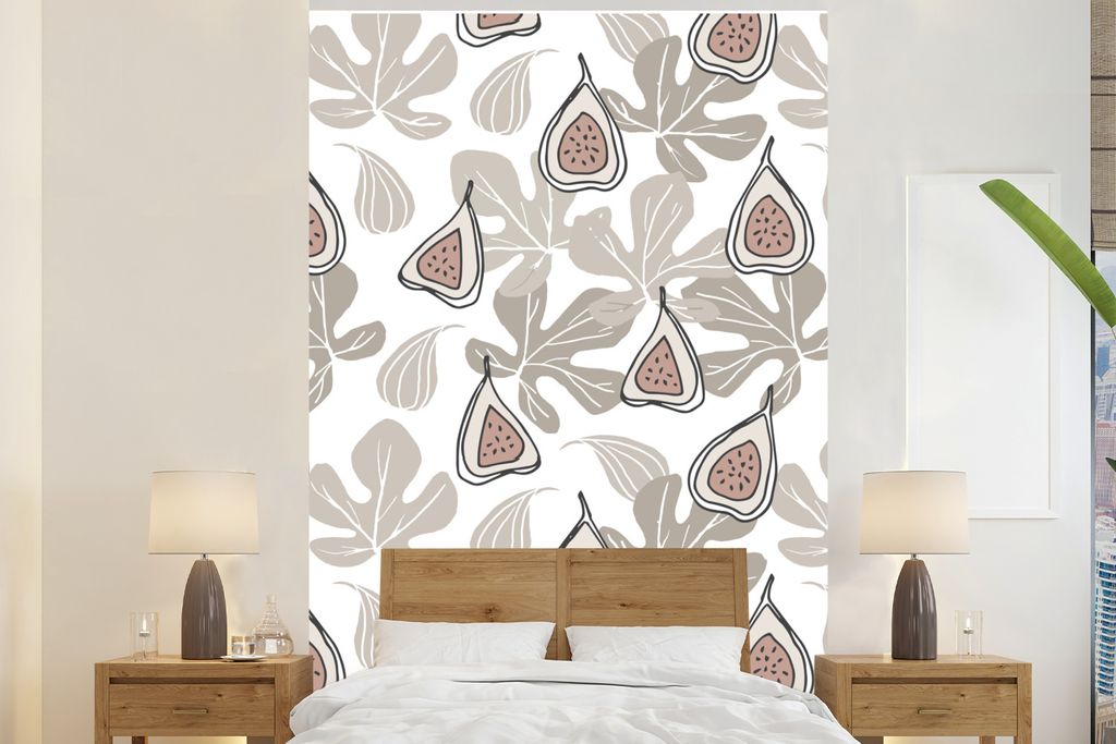 MuchoWow Fototapete für Wohnzimmer oder Schlafzimmer Wandtapete Vinyl Motivtapete Sommer - Feigen - Weiß - 225x350 cm - Schlafzimmer tapete