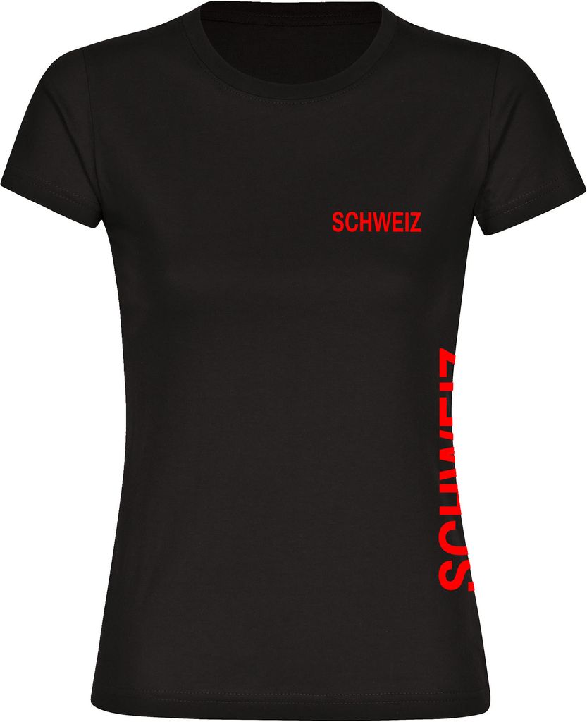 multifanshop Damen T-Shirt - Schweiz - Brust & Seite, schwarz, Größe 3XL