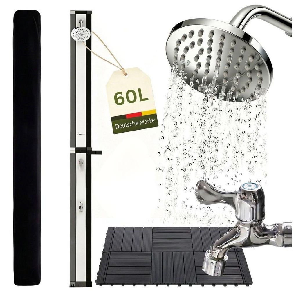 NovaTerra Solardusche 60L schwarz/silber inkl. Bodenelement Produktbild 