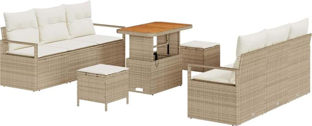 Garten-Sofa-Set mit Speicher 9 pcs Beige Poly Rattan