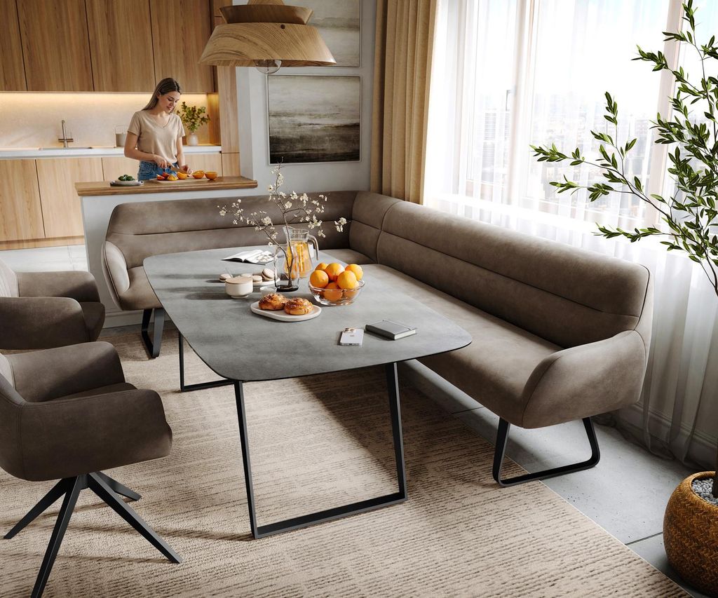 DELIFE Esszimmerbank Taya-Flex 285x190 cm Mikrofaser Taupe Produktbild 