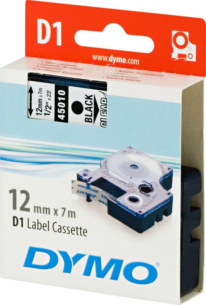 DYMO D1  Schriftband 45010  12mmx7.0m schwarz->transp. Produktbild 