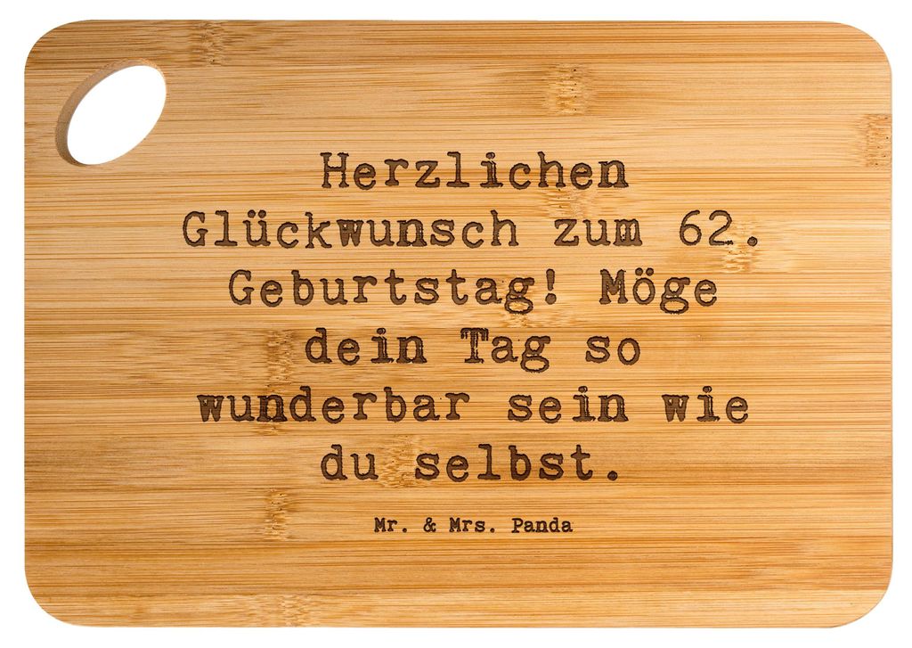Mr. & Mrs. Panda Frühstücksbrettchen Spruch 62. Geburtstag - Transparent - Geschenk, Schneidebrett, Happy Birthday, du selbst, Frühstücksbrett,...