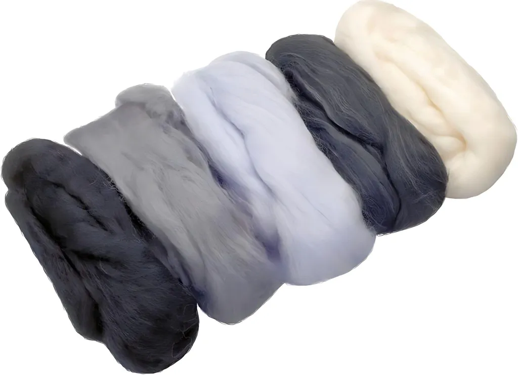 Laine cardée en dégradé de gris et blanc pour modelage et décoration