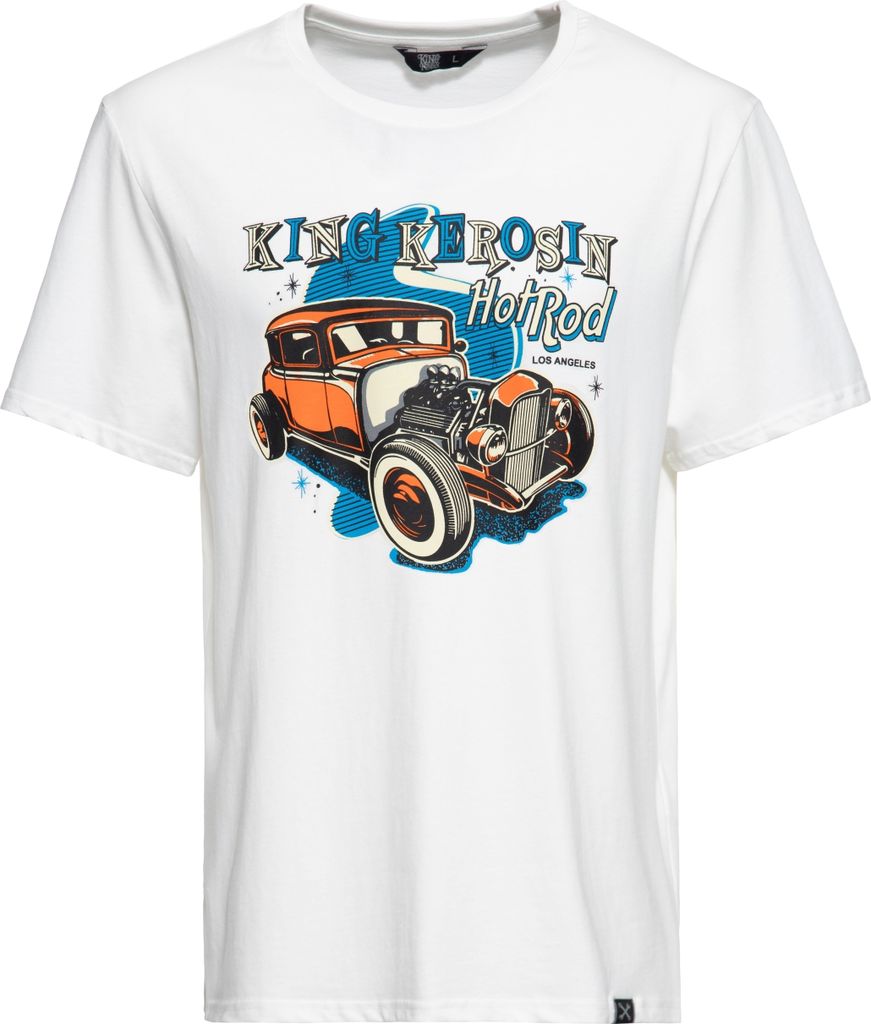 KING KEROSIN Print T-Shirt Mit Artwork Design Hot Rod Weiß M
