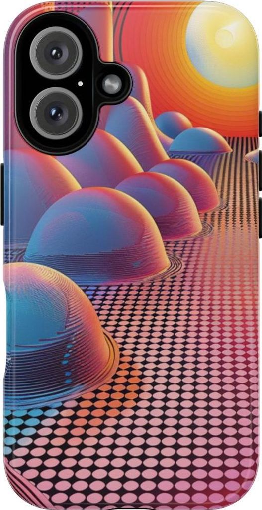 Abstrakter Sonnenaufgang mit blauen Formen – Hülle Kompatibel mit iPhone 16