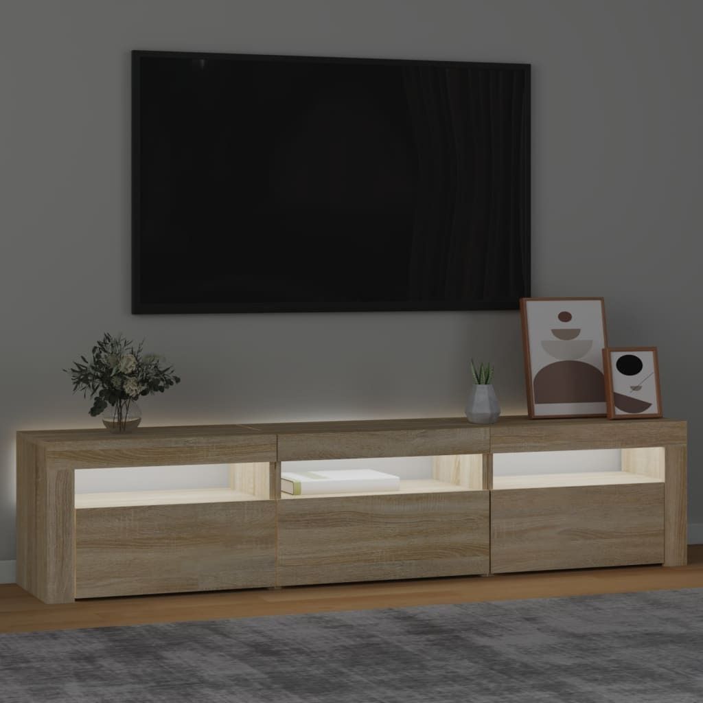 "Winterschlussverkauf "TV-Schrank Industriestil - CLORIS - Fernsehenschrank - mit LED-Leuchten Sonoma-Eiche 180x35x40 cm - NeuMöbel6390967
