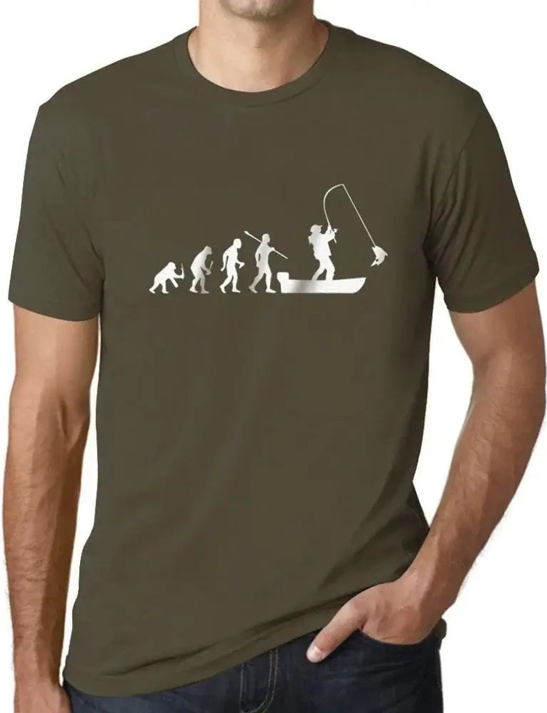 Herren Grafik T-Shirt Die Entwicklung des Fischers – Evolution Of The Fisherman – Öko-Verantwortlich Vintage Jahrgang Kurzarm Lustige Druck Ge...