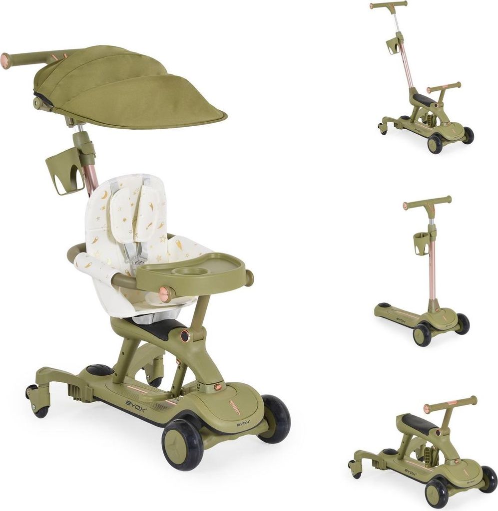 Byox Kinderroller Cornet 6 in 1 Multifunktionsroller Rutscher Musik Becherhalter grün