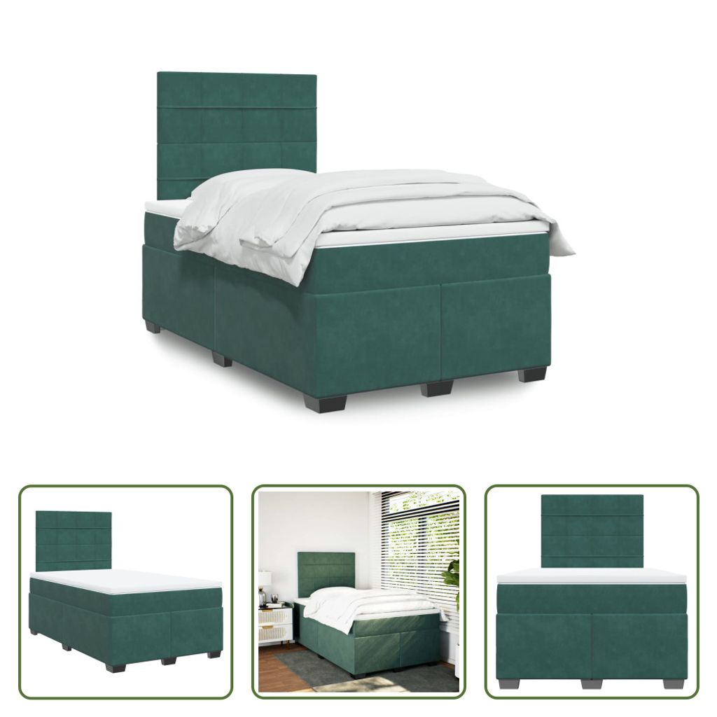 The Living Store Boxspringbett mit Matratze Dunkelgrün 120x200 cm Samt