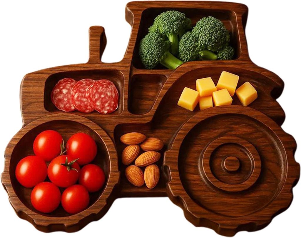 Serviertablett aus Holz, Fahrzeug-Charcuterie-Platte, Keksteller für Aufschnitt, Käse, Obst, Nüsse, lustiges Partytablett