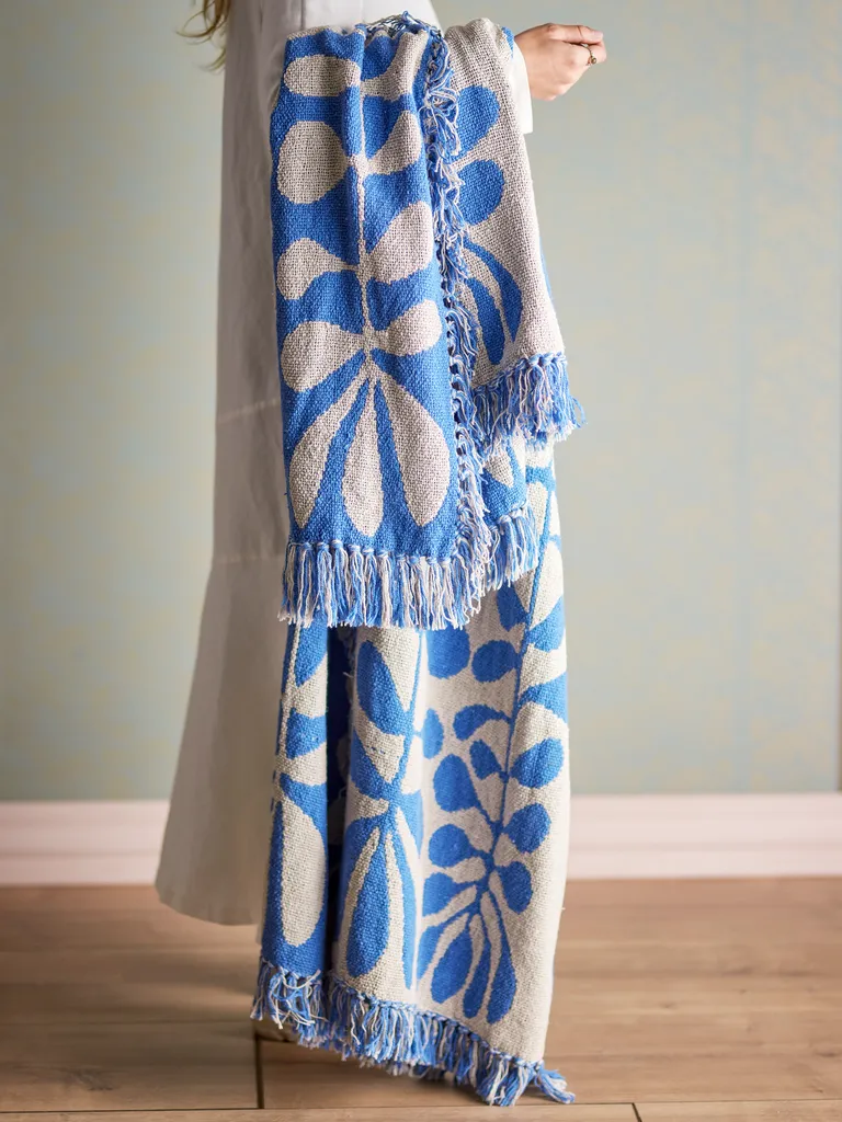 Jeté de lit bleu en coton recyclé éco-conçu pour chambre parentale - 5