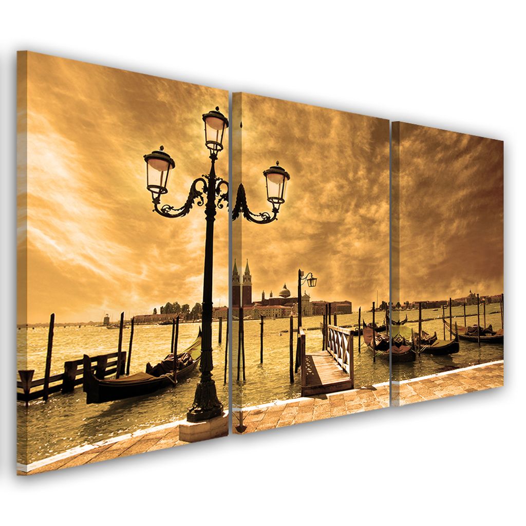 Triptychon auf leinwand braune städte & architektur 60x40 cm Feeby braun wandbild bereit zum aufhängen
