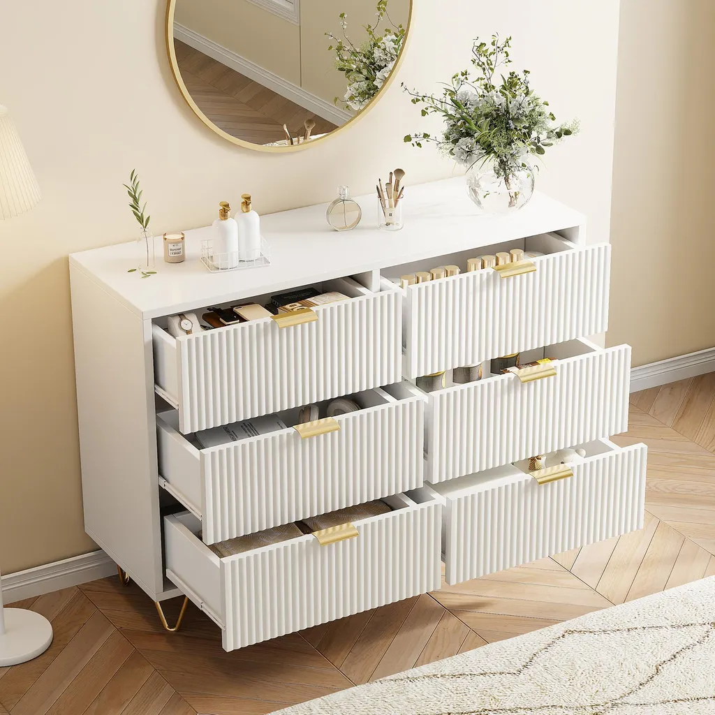 Cassettone Ondulato Bianco 6 Cassetti - Comò Moderno per Camera - 8