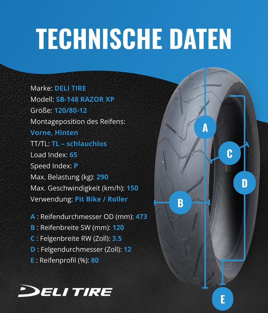 Opona DELI SB-148 120/80-12 TL Produktbild 