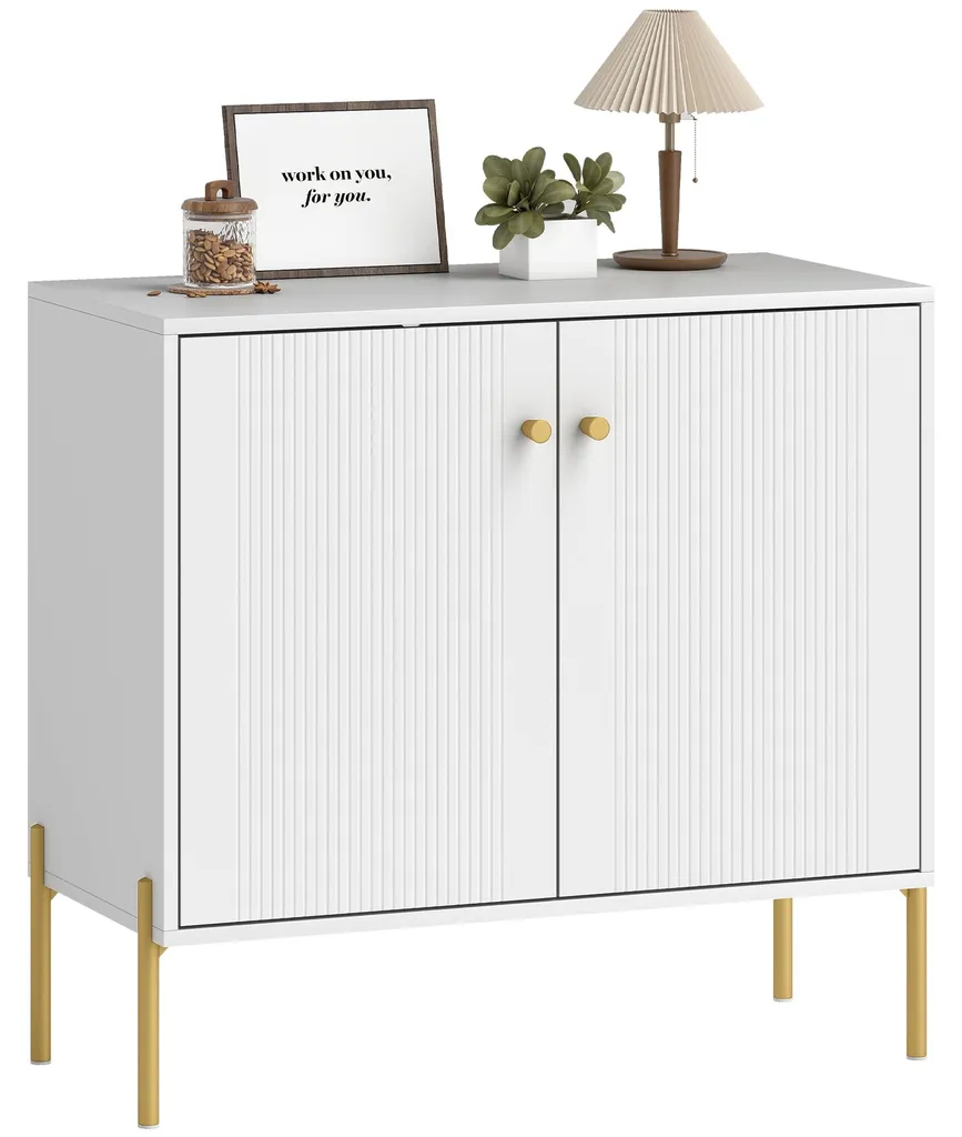Meuble de rangement blanc à portes texturées et étagère réglable 80cm