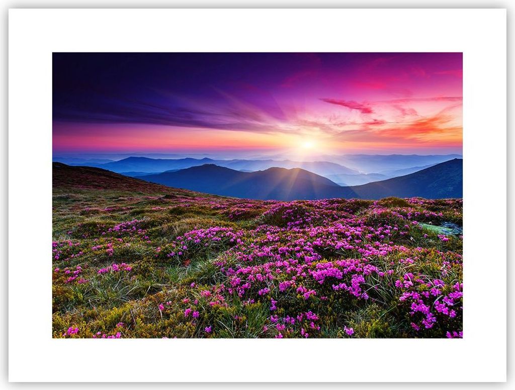 Poster - Poster ohne Rahmen - Wiese Berg Himmel Landschaft - 40x30 cm - Wand Bild - Wanddeko - Wandbilder - Kunstposter - Wandposter - Bilder - Kun...