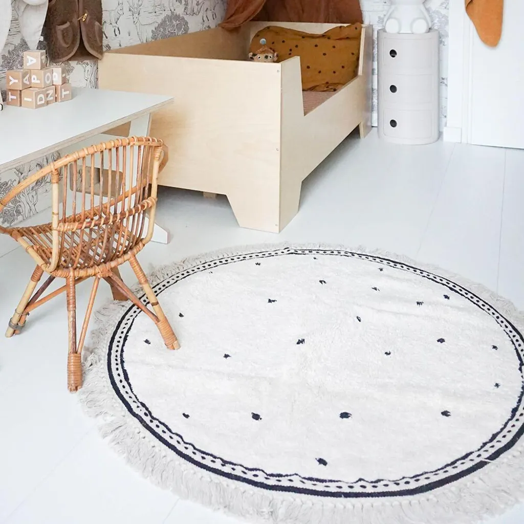 Ruxy Tapis Ø 110 cm Olivia Crème à pois - Tapis rond enfant 110cm