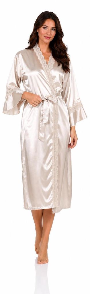 Accappatoio da donna in raso, stile kimono, con dettagli in Immagine del prodotto 