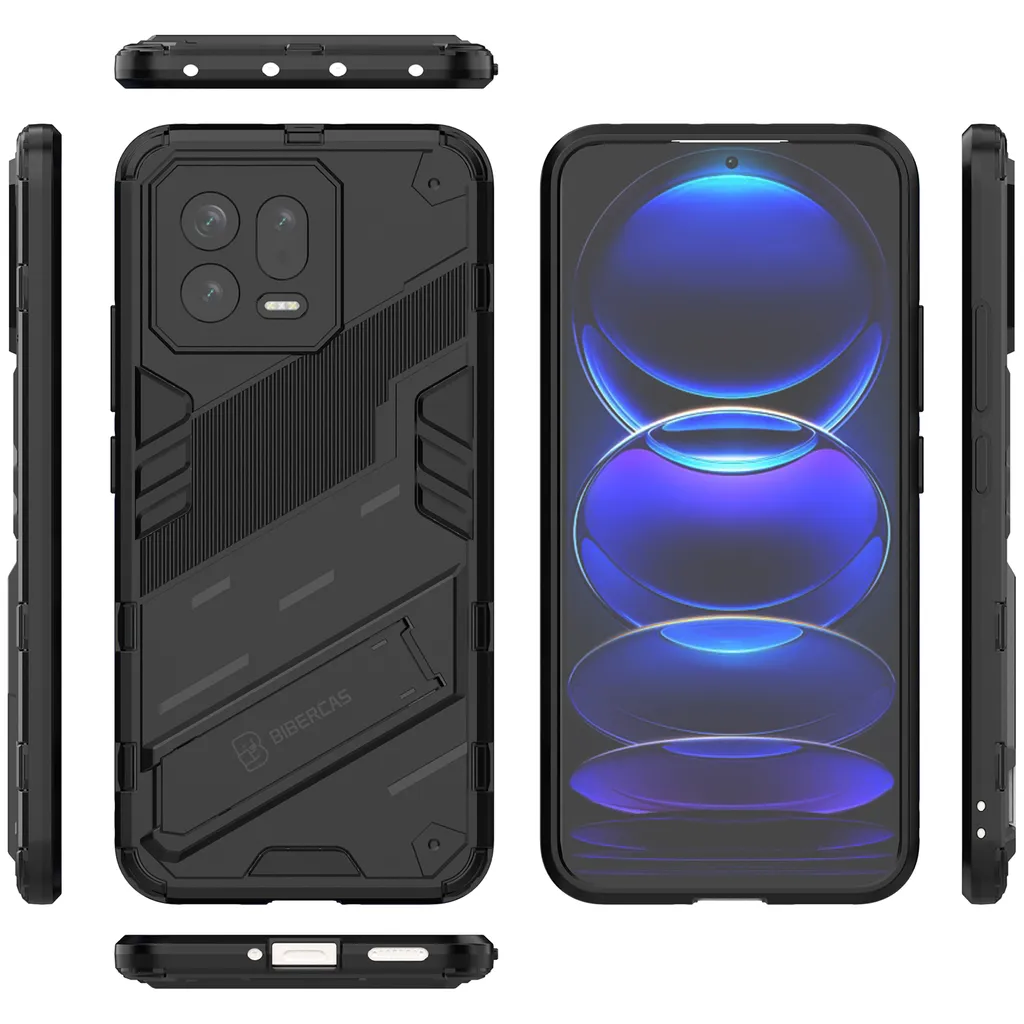 Custodia Protettiva Xiaomi 13 Ibrida - Nera con Supporto Stand - 2