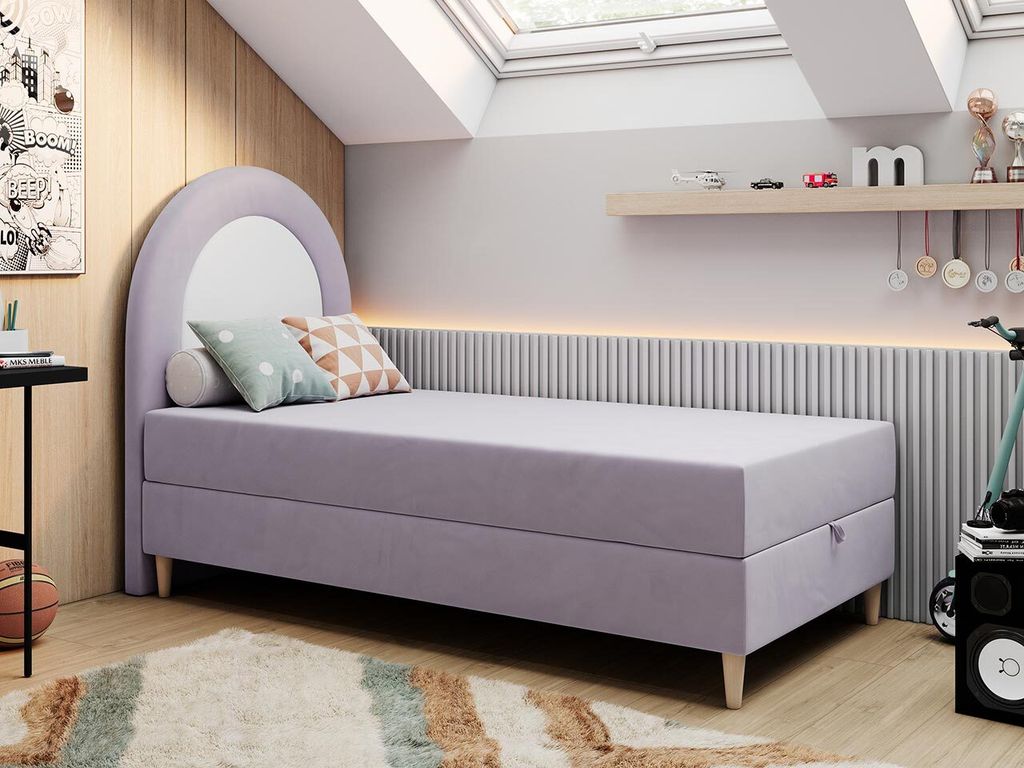 Kinderbett, Boxspringbett für Kinder, Einzelbett mit Matratze - NEST - 90x160cm - Violett - H3