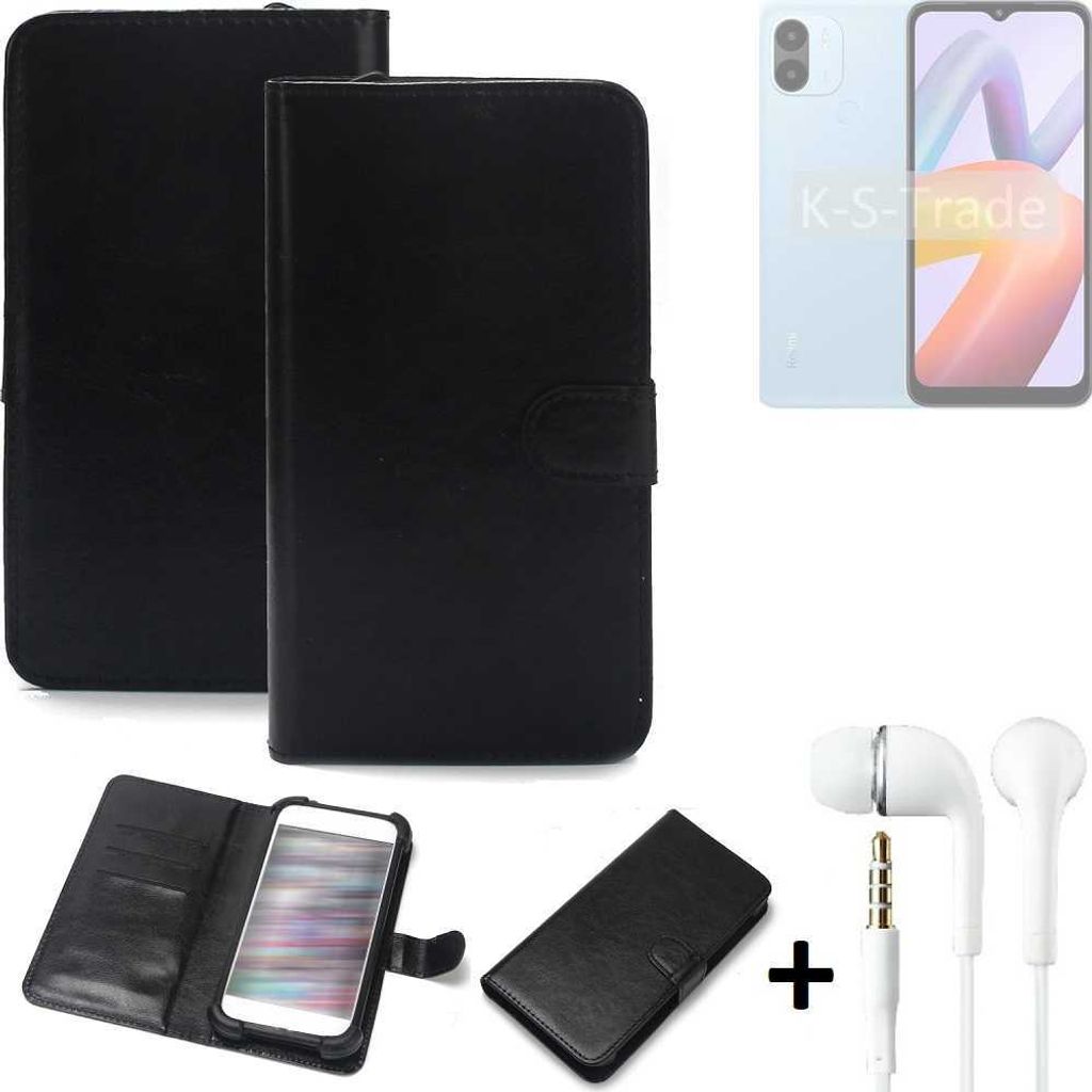 K-S-Trade Wallet Case Handyhülle kompatibel mit Xiaomi Redmi A2+ Schutzhülle Flip cover Flipstyle Tasche Hülle Flipcover Slim Bumper schwarz + in