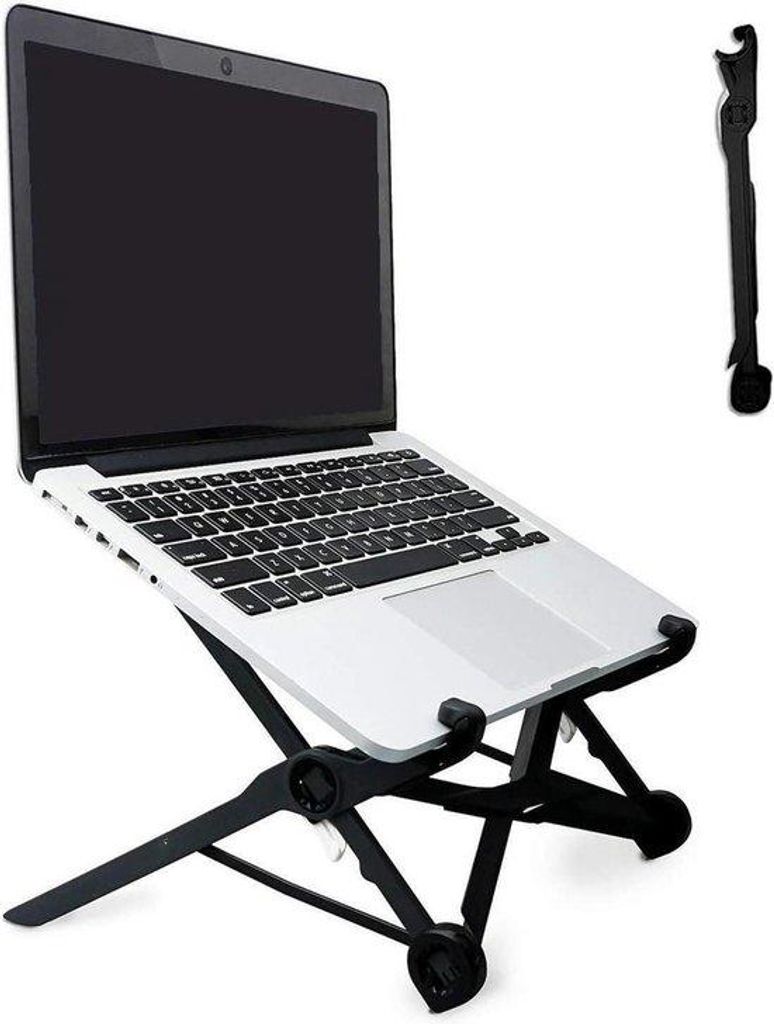 Laptop-Stand für Notebooks, schwarz, klapprig, ergonomisch, kompakt, tragbar, gelüftet