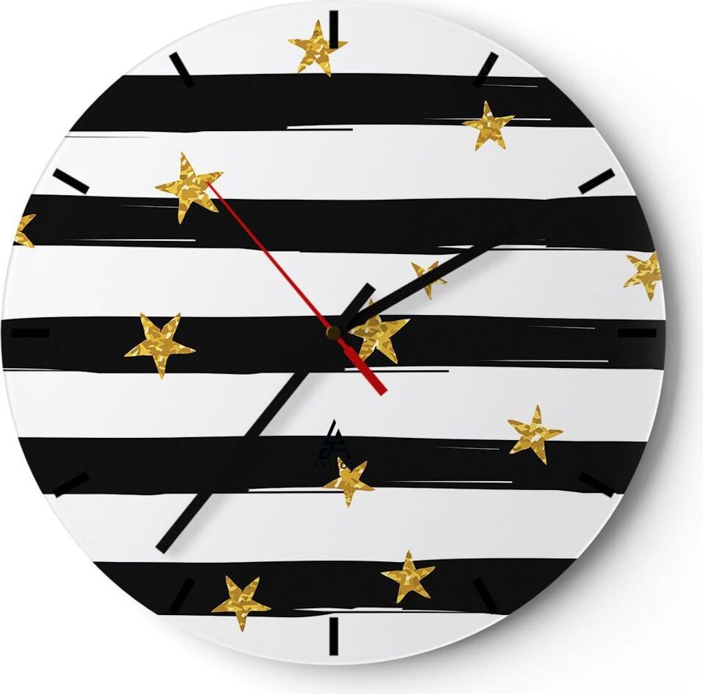 Wanduhr - Rund - Glasuhr - Muster Stern Gold Dekoration - 40x40cm - Schleichendes Uhrwerk - Lautlos - zum Aufhängen bereit - Dekoration Modern - W...