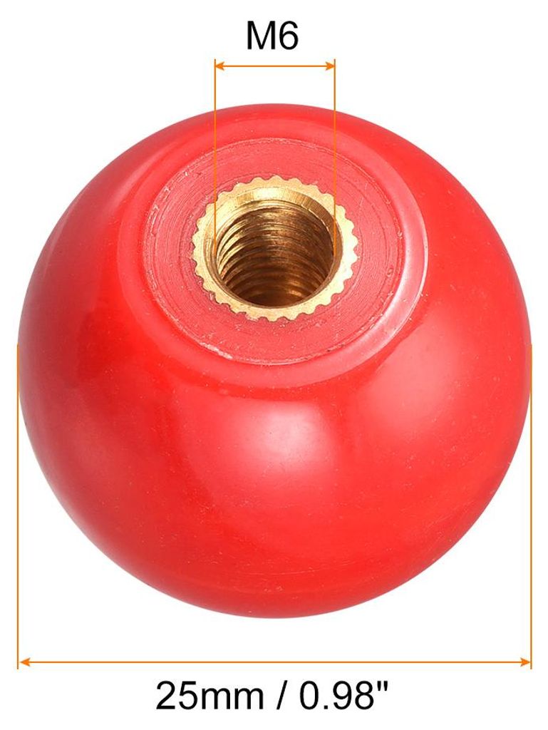 6 Stš¹ck Drehkn?pfe mit Gewinde M6 Innengewinde W?rmeh?rtbar Kugelkn?pfe 0.98" Rot Runde Kugelgriffe mit Kupfer Einsatz fš¹r Maschinen Handgrif...