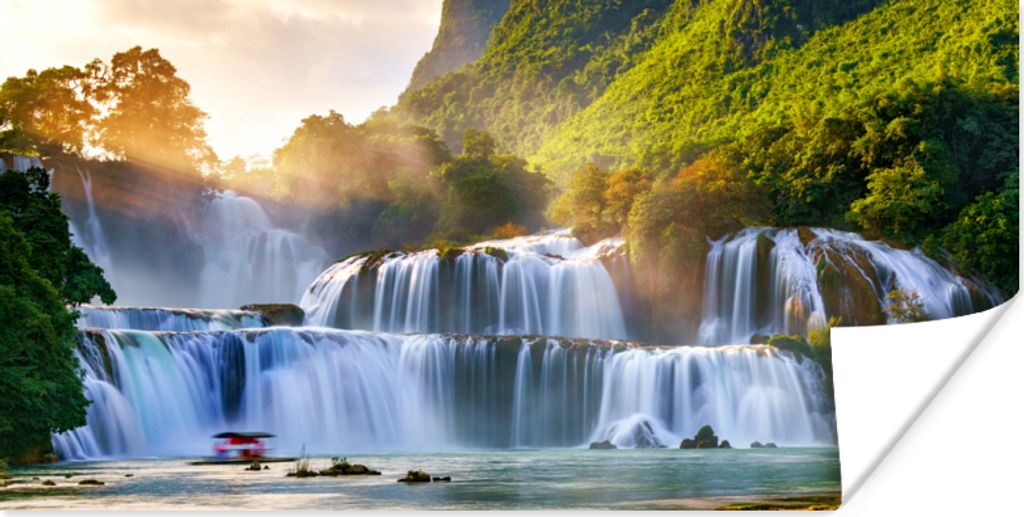 MuchoWow Poster Wasserfall - Pflanzen - Sonne - Wasser - Natur 160x80 cm - Foto Poster