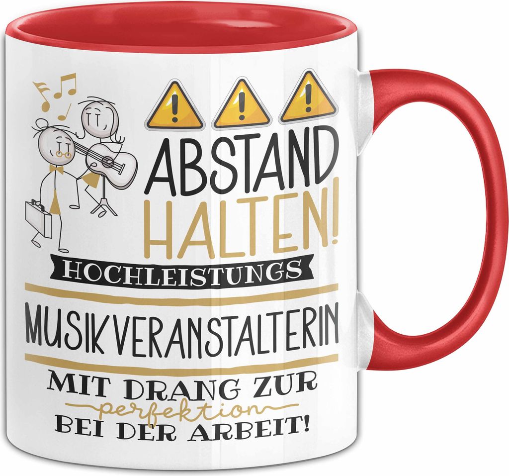 Musikveranstalterin Tasse Geschenk Lustig Abstand Halten Hochleistungs-Musikveranstalterin Mit Drang Zur Perfektion Bei Der Arbeit (Rot)