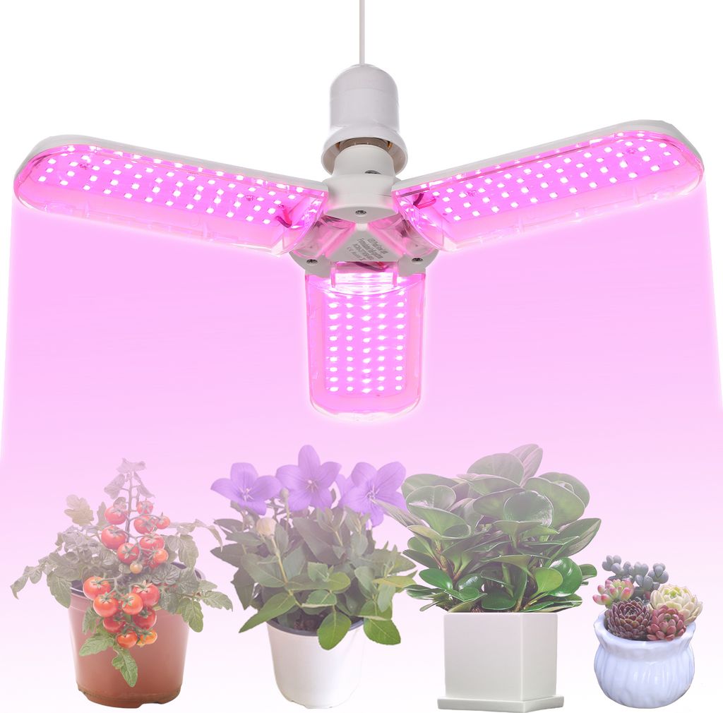 LED Pflanzenlampe Vollspektrum Faltbar,LED Grow Lampe E27, Pflanzenlicht Wachstumslampe für Gewächshaus Zimmerpflanzen(Rosa)