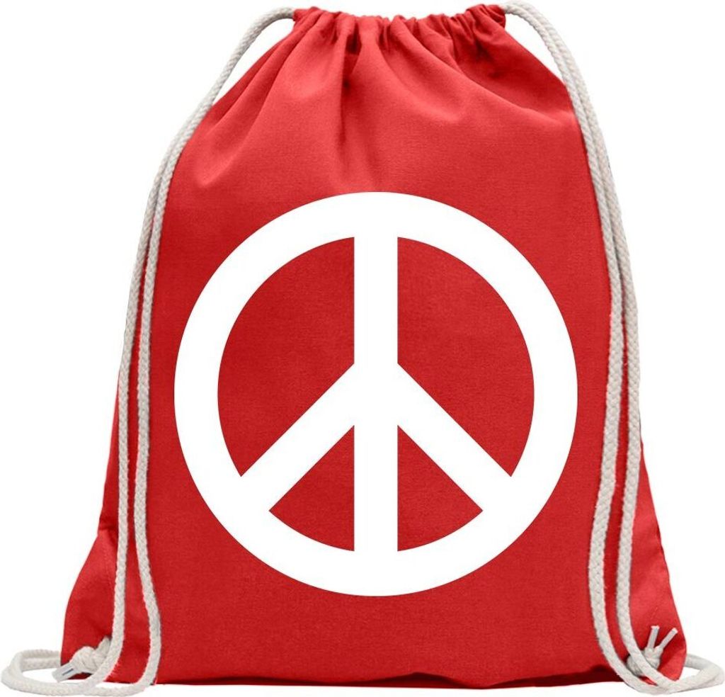 Kiwistar - Turnbeutel - rot - Peace - Fun Rucksack Sport Beutel Gymsack Baumwolle mit Ziehgurt