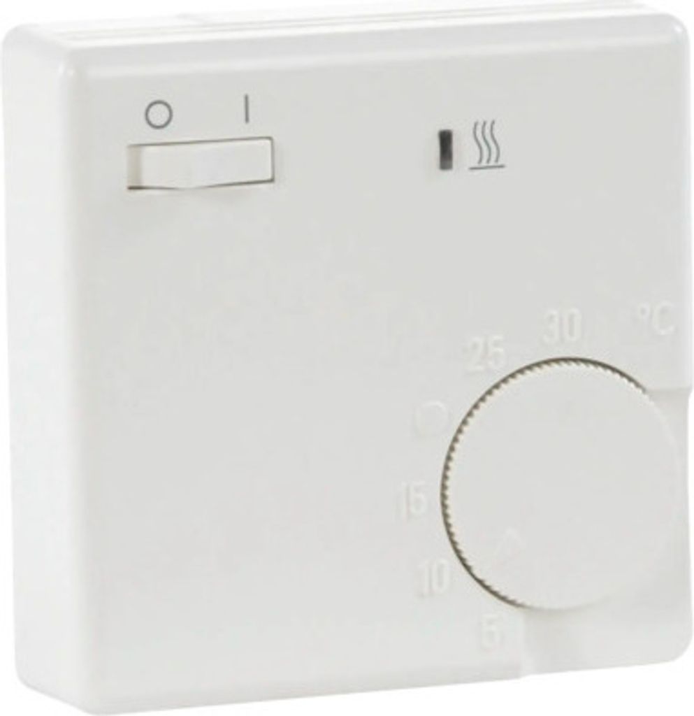 A white thermostat on a white background.
