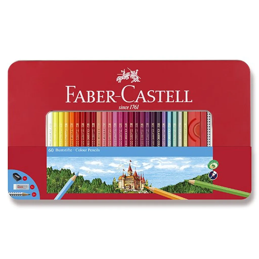 Château crayons de couleur 60pcs coffret métal avec accessoires dessin