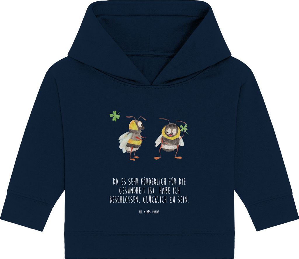 Mr. & Mrs. Panda Organic Baby Hoodie Hummeln Kleeblatt 12. - 18. Monat - French Navy - Geschenk, Kapuzensweatshirt, Biene, Lustige Sprüche, Spruch...