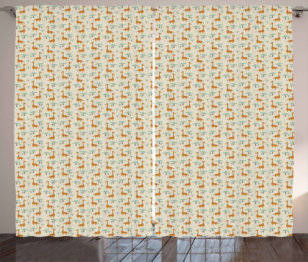 ABAKUHAUS Giraffe Rustikaler Vorhang, Grunge-Dschungel-Safari, Wohnzimmer Universalband Gardinen mit Schlaufen und Haken, 280 x 245 cm, Mehrfarbig