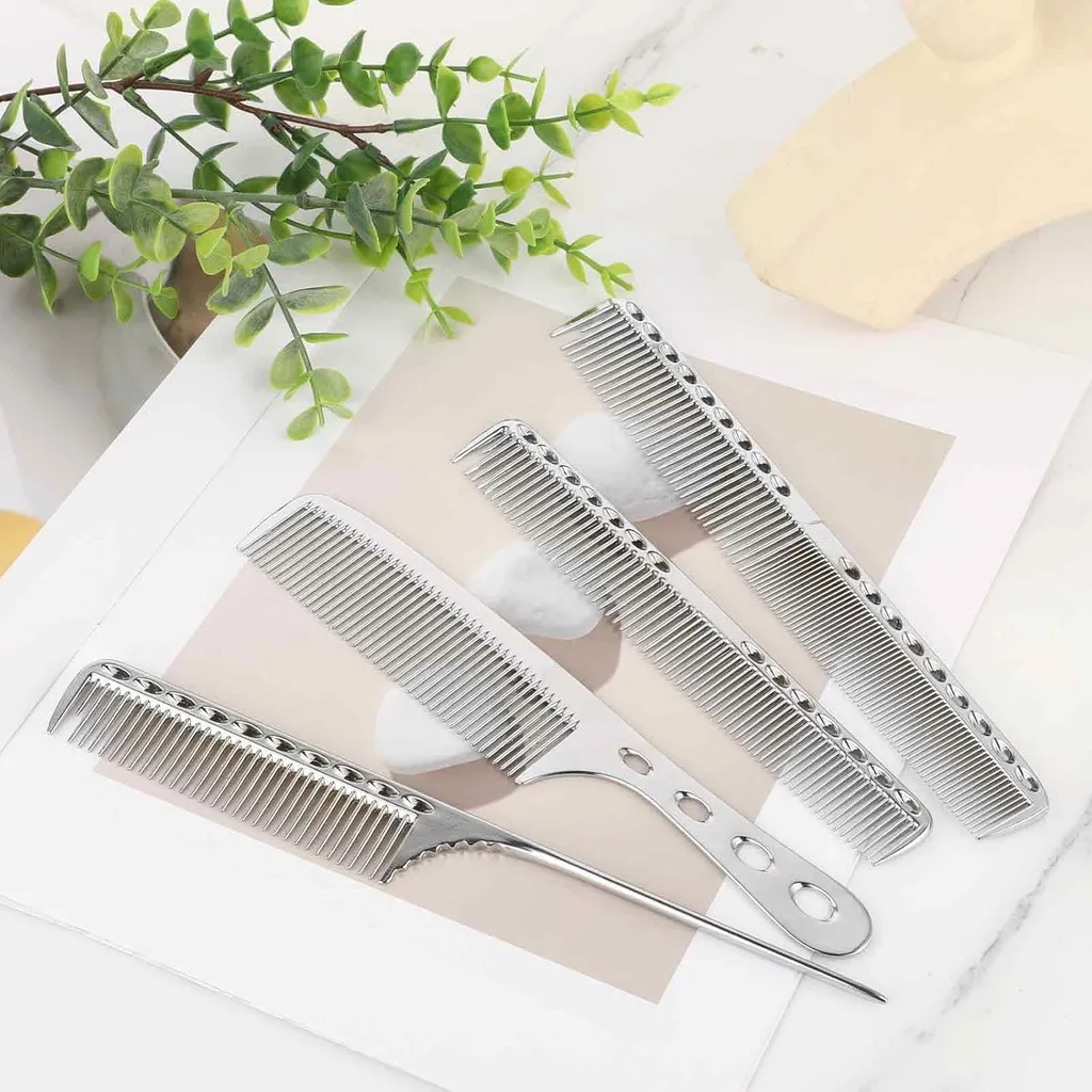 Set de peignes en métal aluminium pour coiffure de précision et barbier