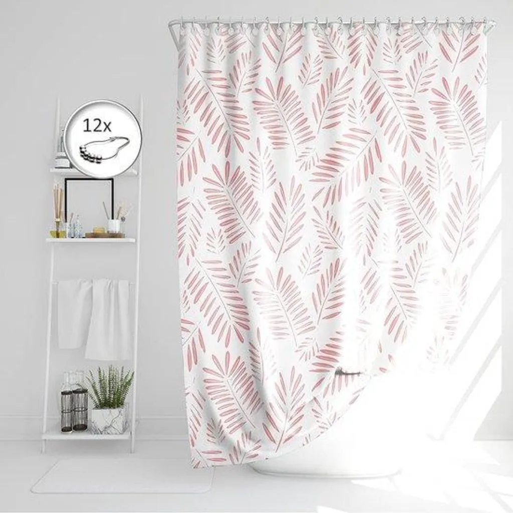 Rideau de salle de bain 180x200 100% imperméable motifs feuilles rouges