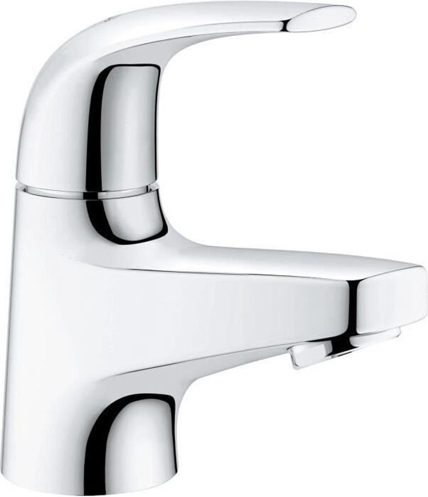 A close-up, studio shot of a chrome faucet.