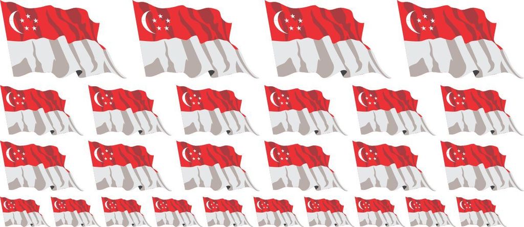 Mini Aufkleber Set - Pack wehend - 4x 51x31mm+ 12x 33x20mm + 10x 20x12mm- selbstklebender Sticker - Singapur - Flagge / Banner / Standarte fürs Au...