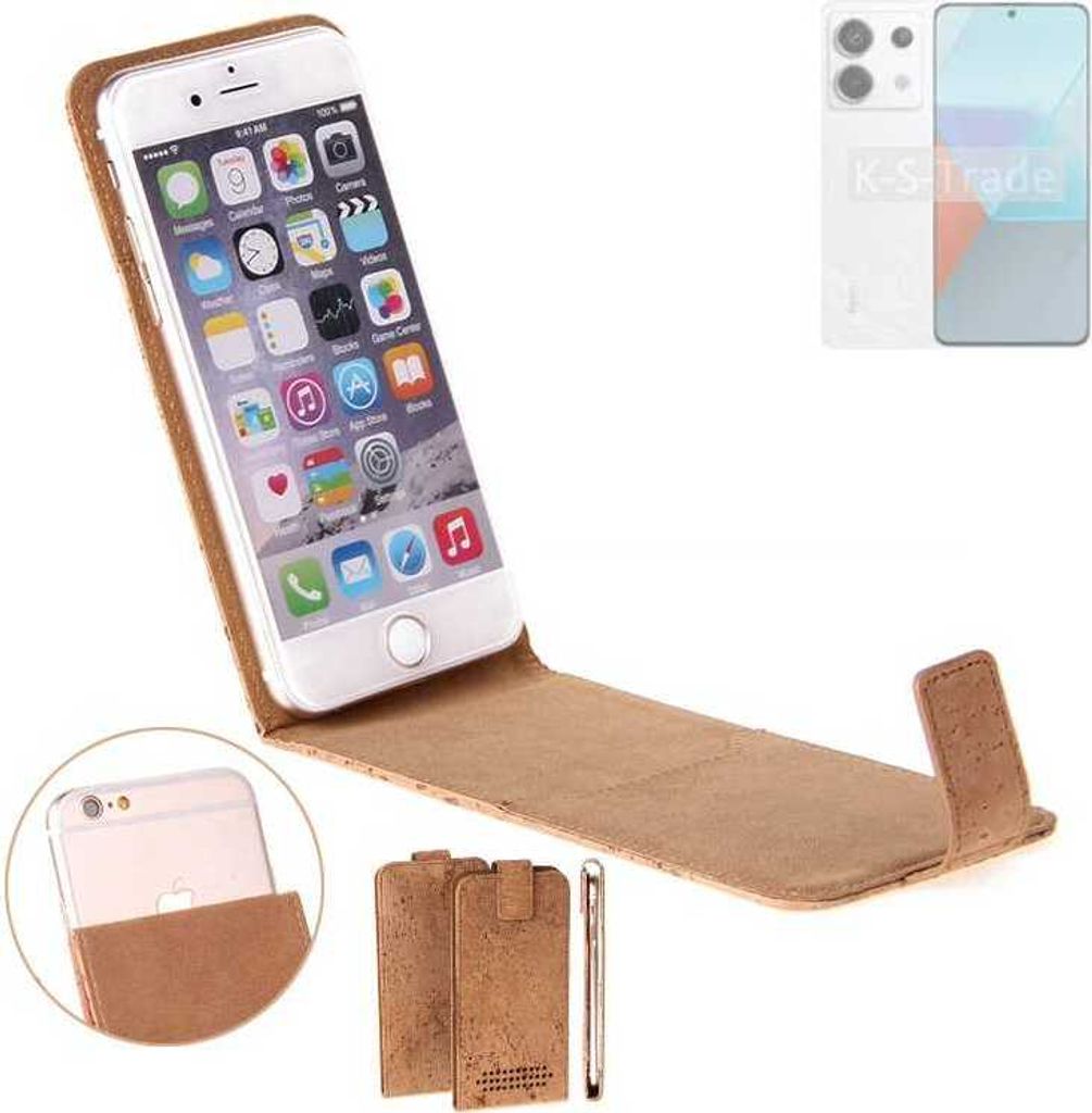 K-S-Trade Handyhülle kompatibel mit Xiaomi Redmi Note 13 Pro Kork Hülle Flipstyle Case Schutzhülle Kork Case Hülle Flip cover Klapphülle Klapp,
