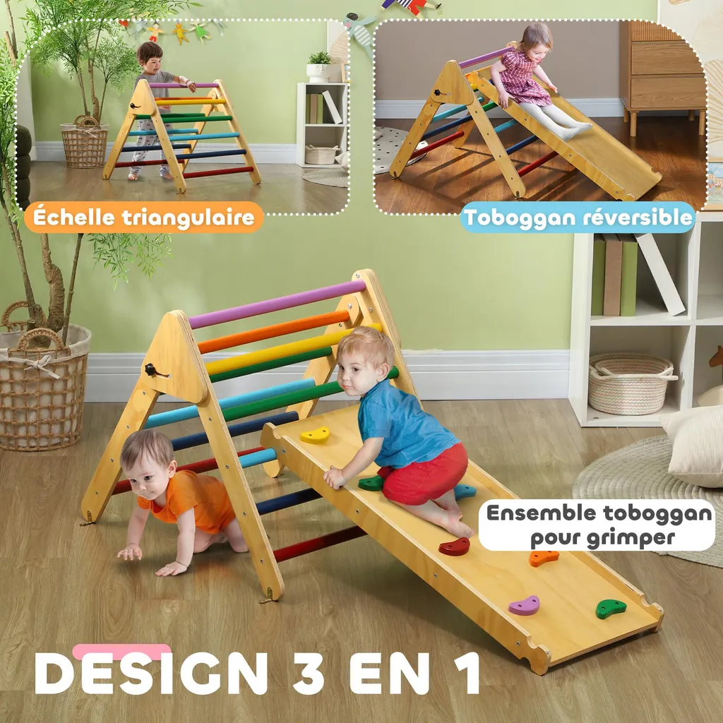 Module de motricité libre pour enfant, triangle et toboggan de salon - 6