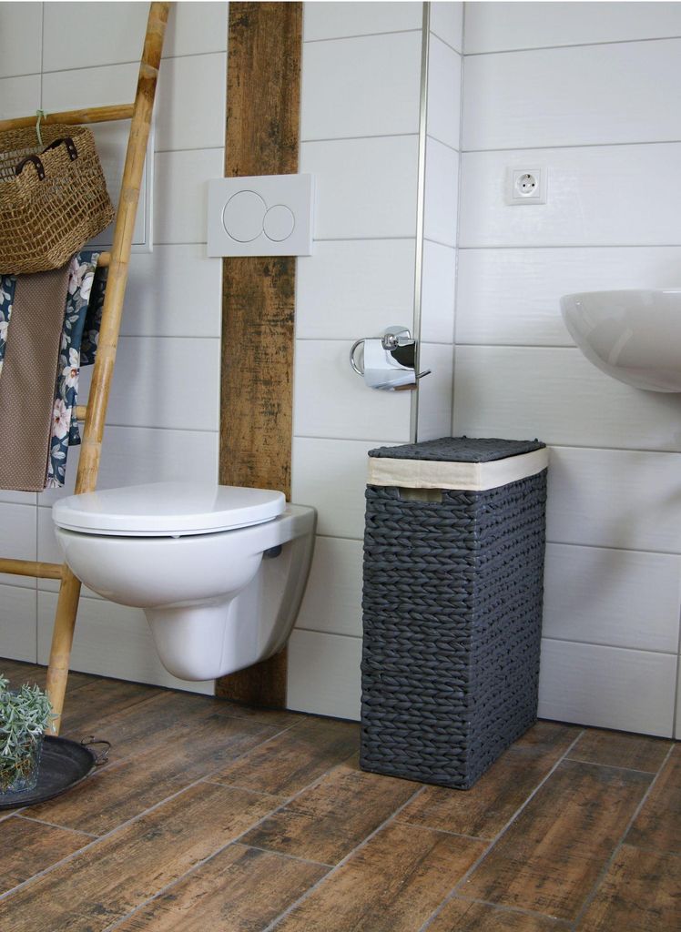 Nischen-Wäschekorb Wäschesammler Wasserhyazinthe grau mit Produktbild 