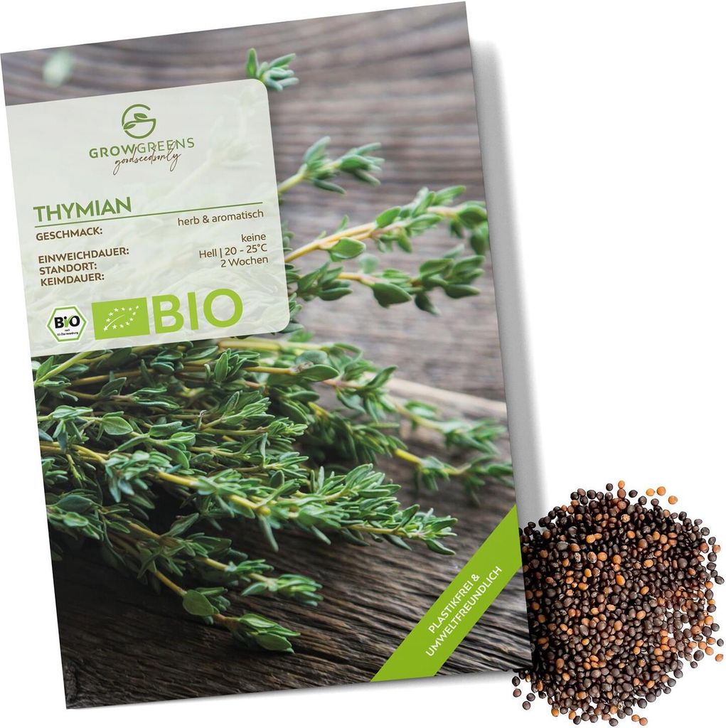 Thymian Samen - Heilkräuter Saatgut aus biologischem Anbau ideal für den heimischen Kräutergarten, Balkon & Garten (400 Korn)