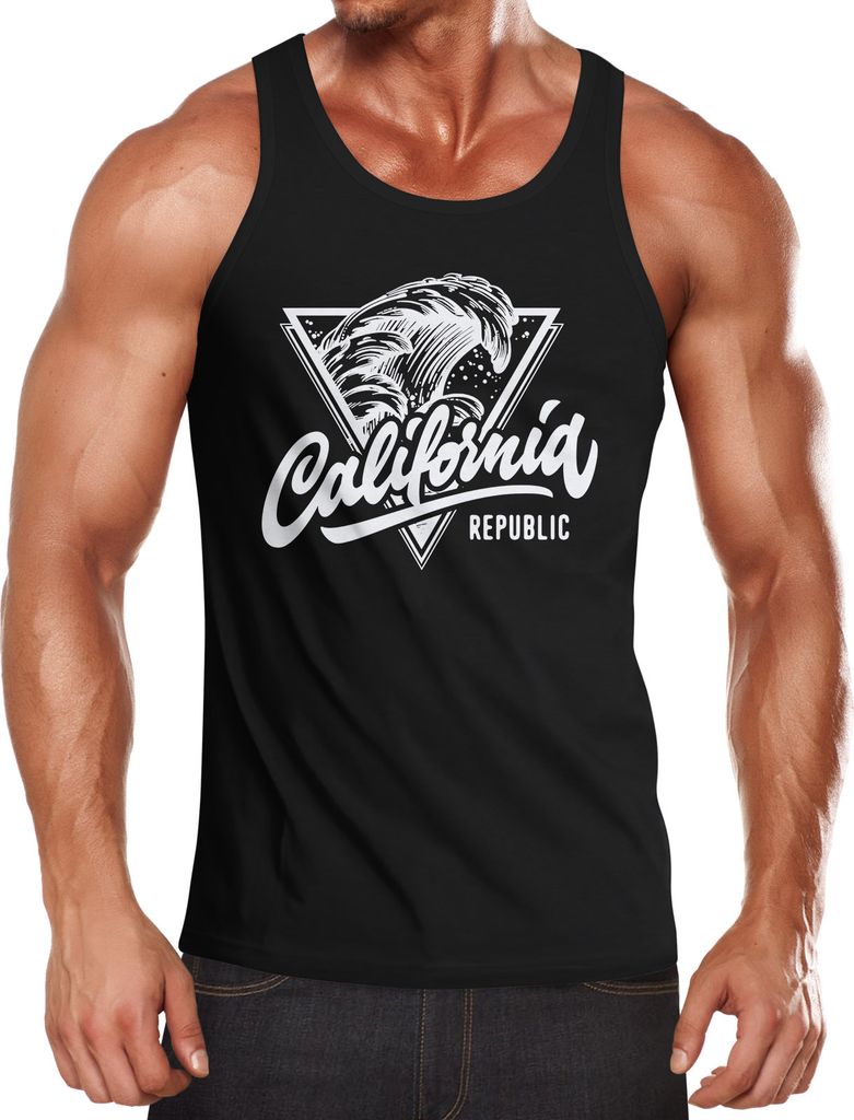 California Republic Herren Tank-Top Mega Welle Druck Wave Surf Neverless schwarz XXL