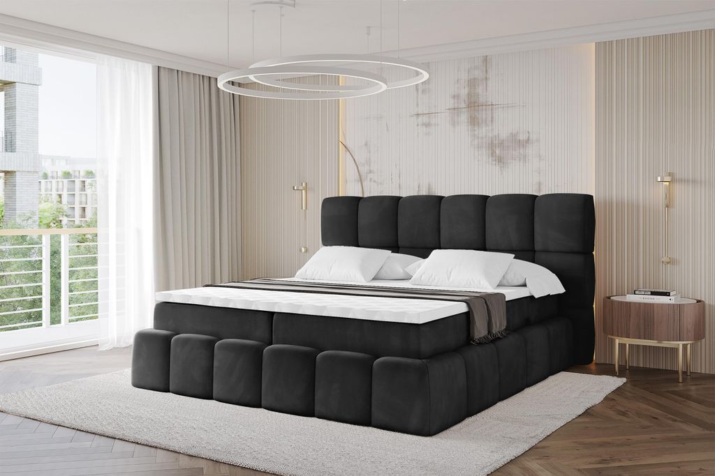 ALTDECOR Boxspringbett mit Matratze und Lattenrost, Topper, Polsterbett mit Bettkasten, Bett mit Stauraum H3-Matratze, Doppelbett, Boxbett - AURI -...