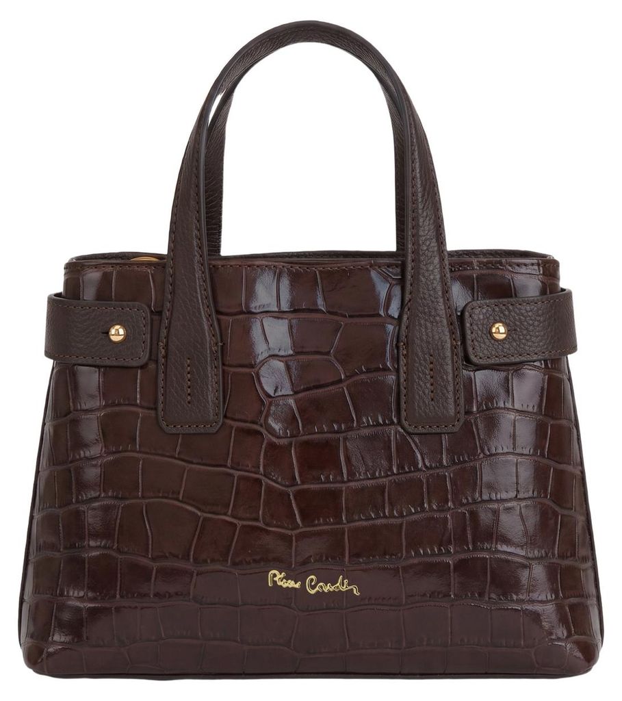 Pierre Cardin Handtasche Echtleder Krokoprägung Dunkelbraun Produktbild 