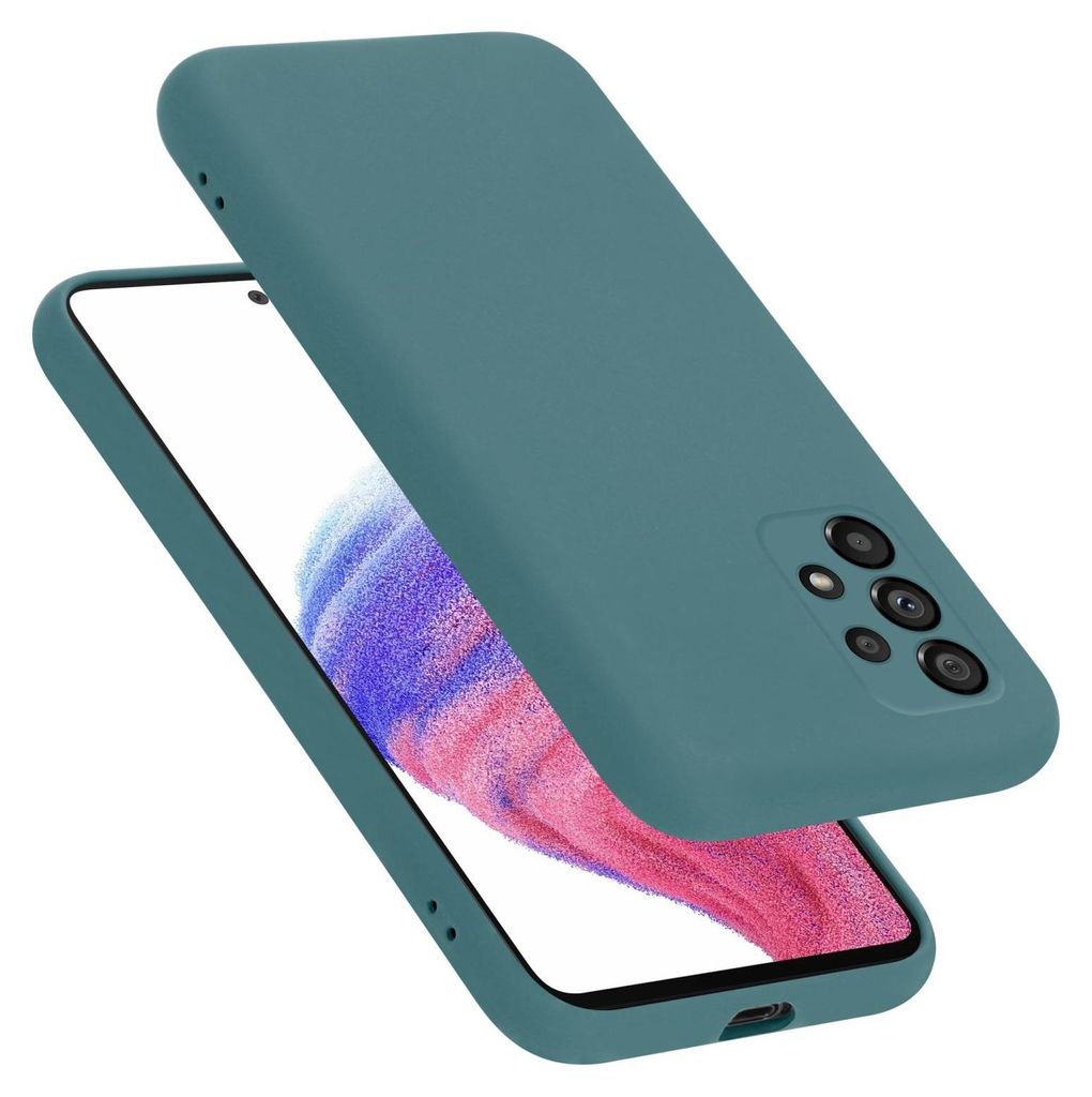 A teal phone case is shown on top of a smartphone.