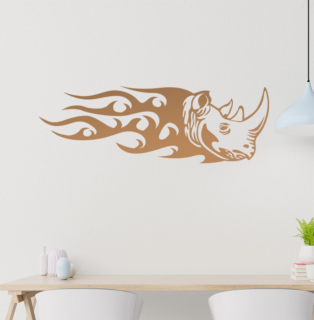 Nashorn Flammen Wandtattoo in 6 Größen - Wandaufkleber Wall Sticker - Dekoration, Küche, Wohnzimmer, Schlafzimmer, Badezimmer